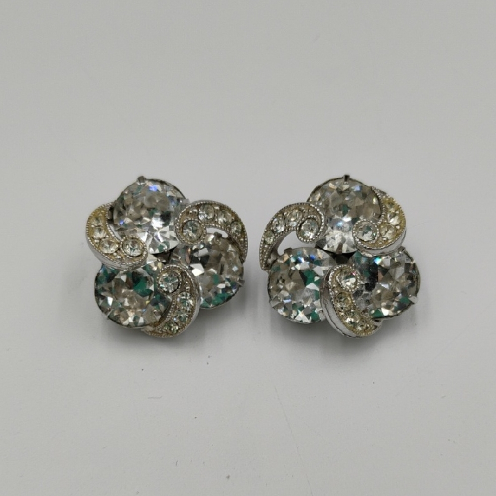 Weiss Clear And Rhinestone Clip-on Earrings